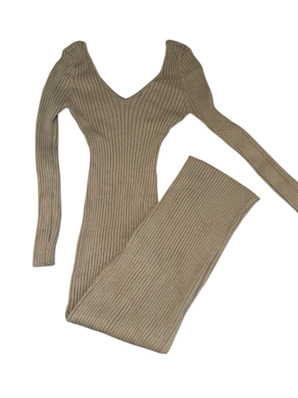 Hera Collection Olive Ribbed V-Neck Knit Stretch Dress